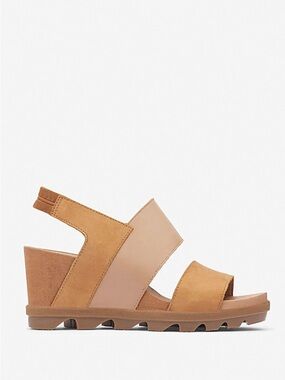 Sorel / 8 / Neutral Leather Platform Wedge Sandals / Color Block Resort Vacation